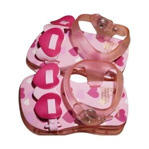 Toddler Pink Jelly Sandals Heart Print Size 1/2 – Girls Dress-Up Summer Shoes